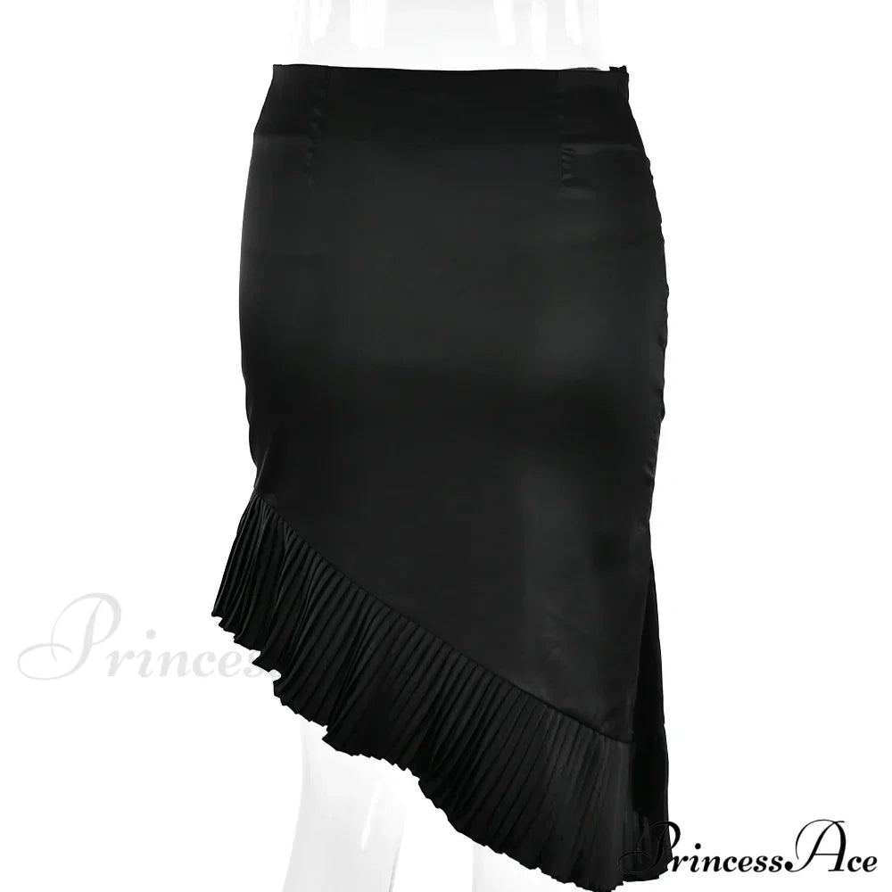 Satin Pleated Stylish Trim Midi Skirt Skirts