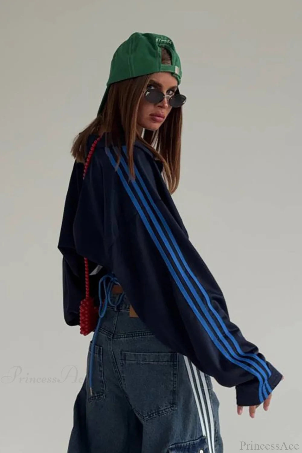 Satin Ruched Half Zip Crop Blouse