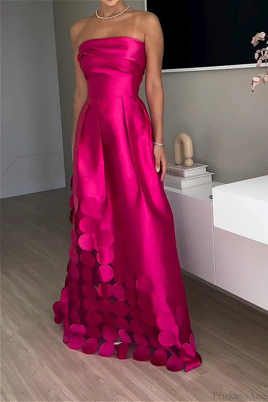 Satin Sequined Paneled Strapless High Waist Wedding Dress