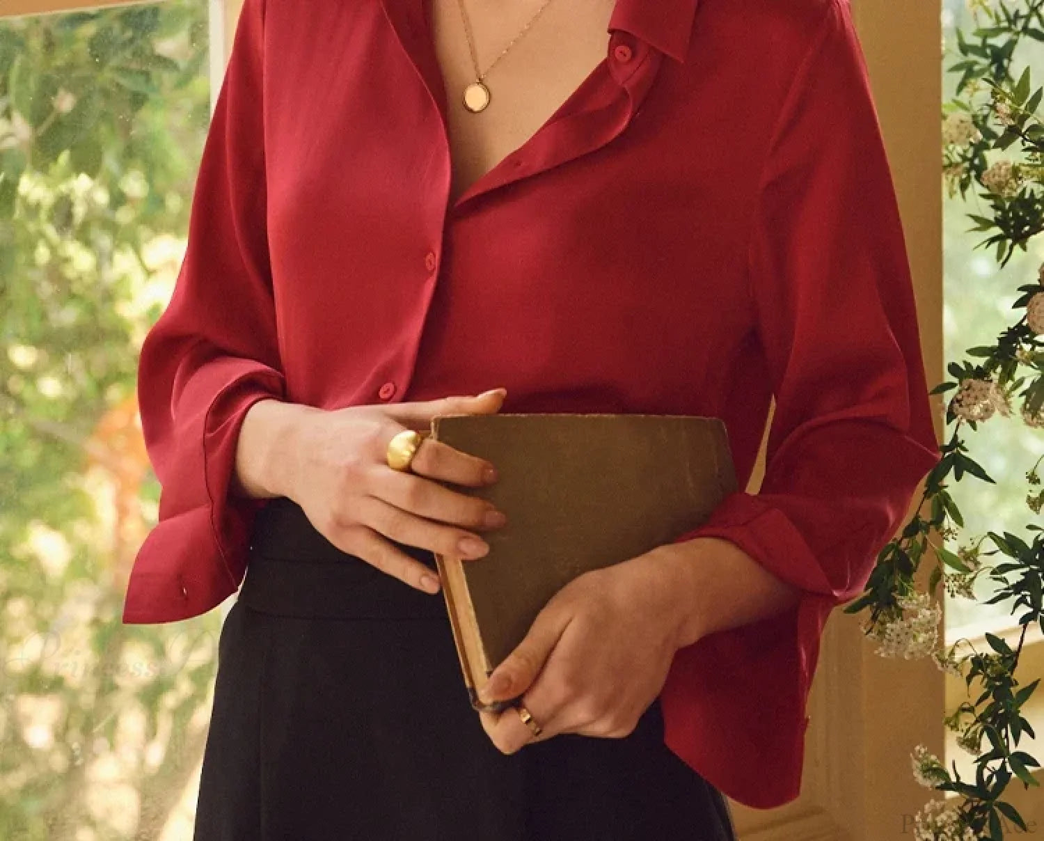 Satin Solid Long Sleeve Polo Neck Blouse Red / S blouse-250223