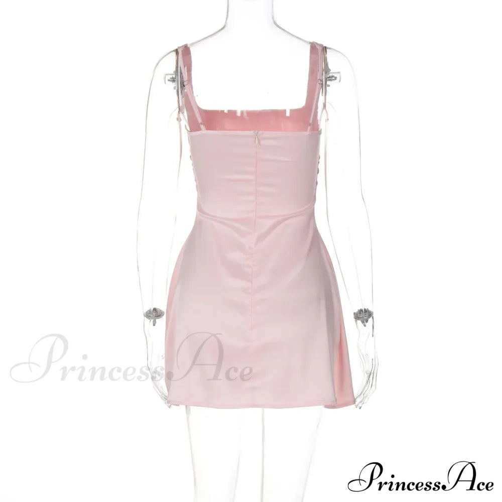 Satin Square Neck Charming Strap Mini Dress Solid Color