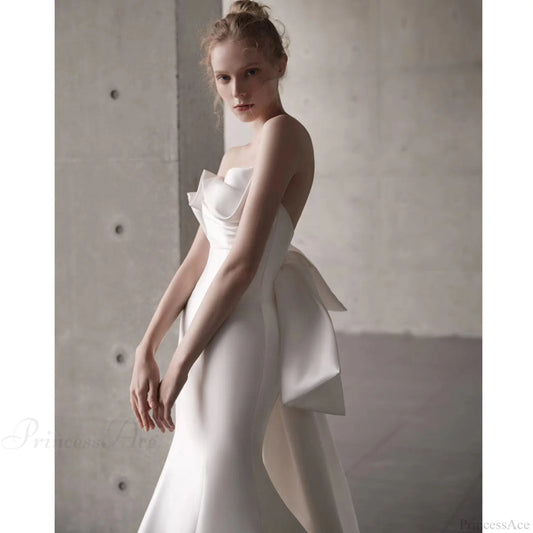 Satin Strapless Bowknot Wedding Dress weddingdress-250223