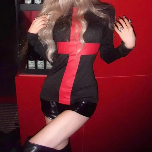 Scarlet Cross Turtleneck Knit Top