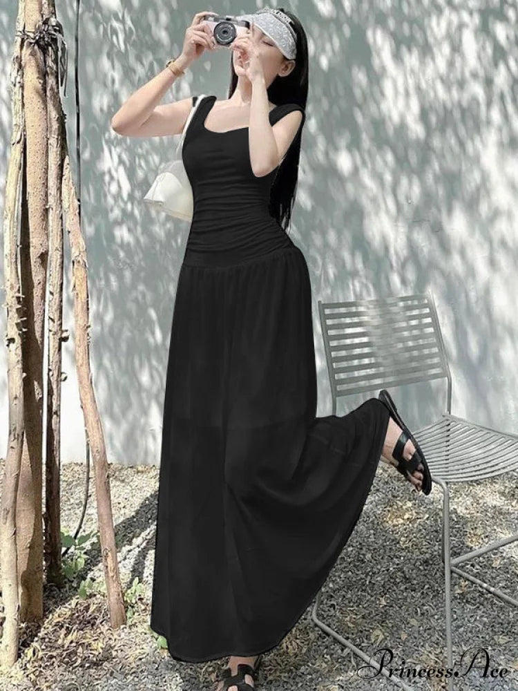Scoop Neck Bodycon Maxi Dress In Black Black Long Maxi Dress