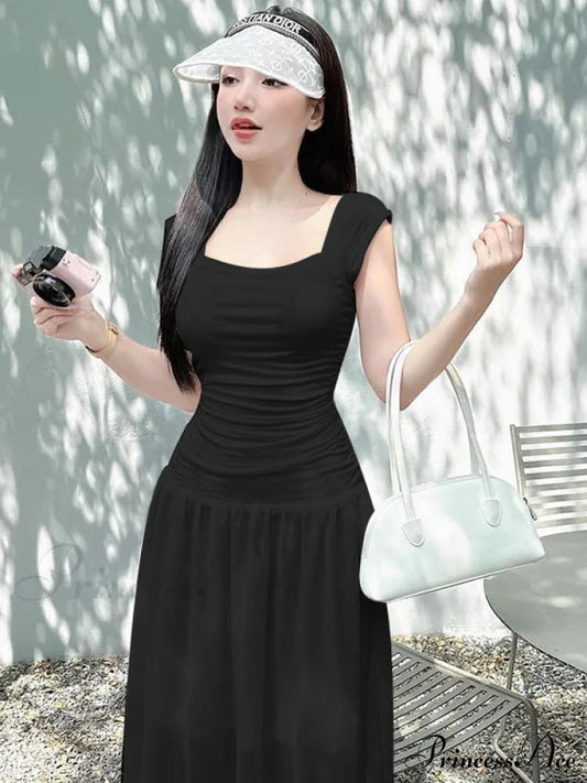Scoop Neck Bodycon Maxi Dress In Black Black Long Maxi Dress