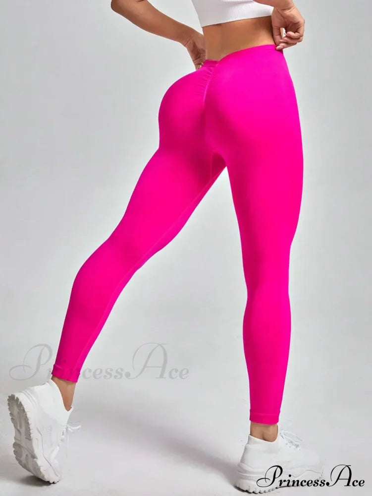 Scrunch Seamless Gym Yoga Sport Knitted Legging Pink / S