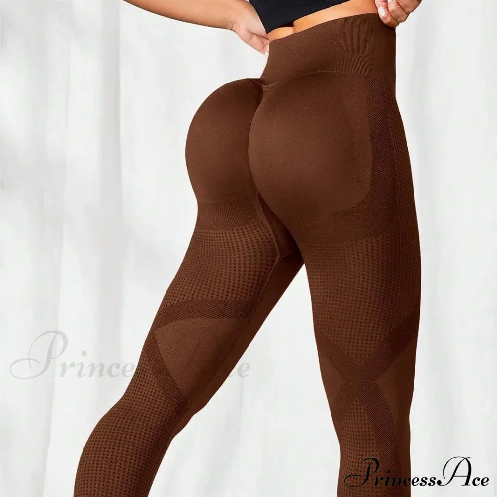 Seamless High Elastic Knitting Gym Fashion Legging Coffee / Xs