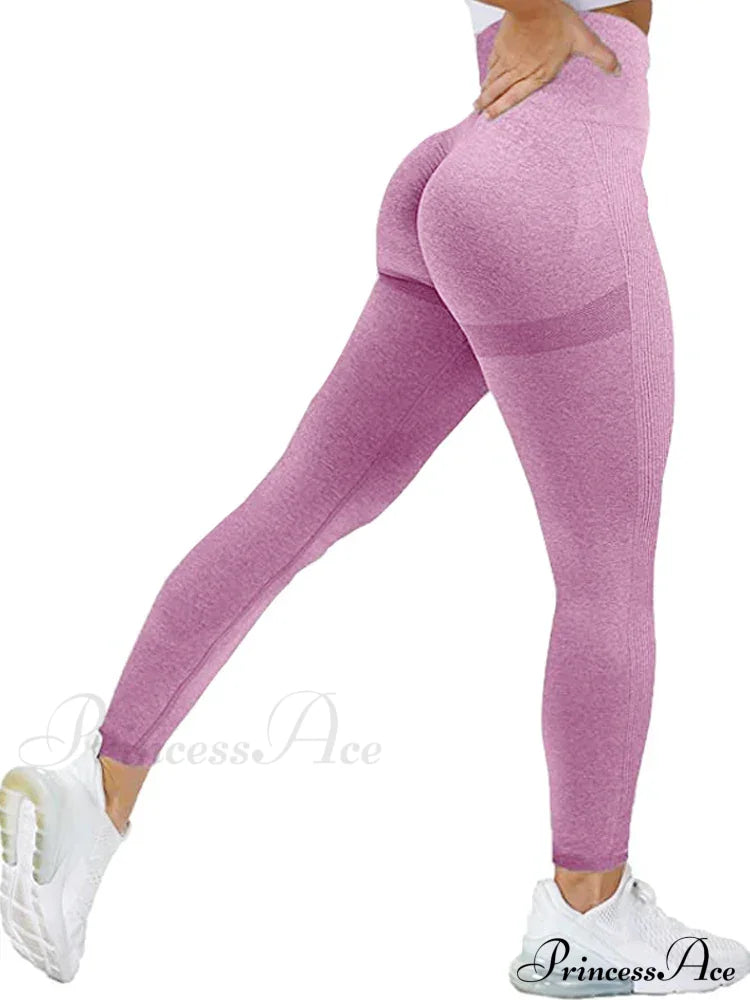 Seamless High Waist Push Up Sexy Gym Black Sports Leggings Pink / S