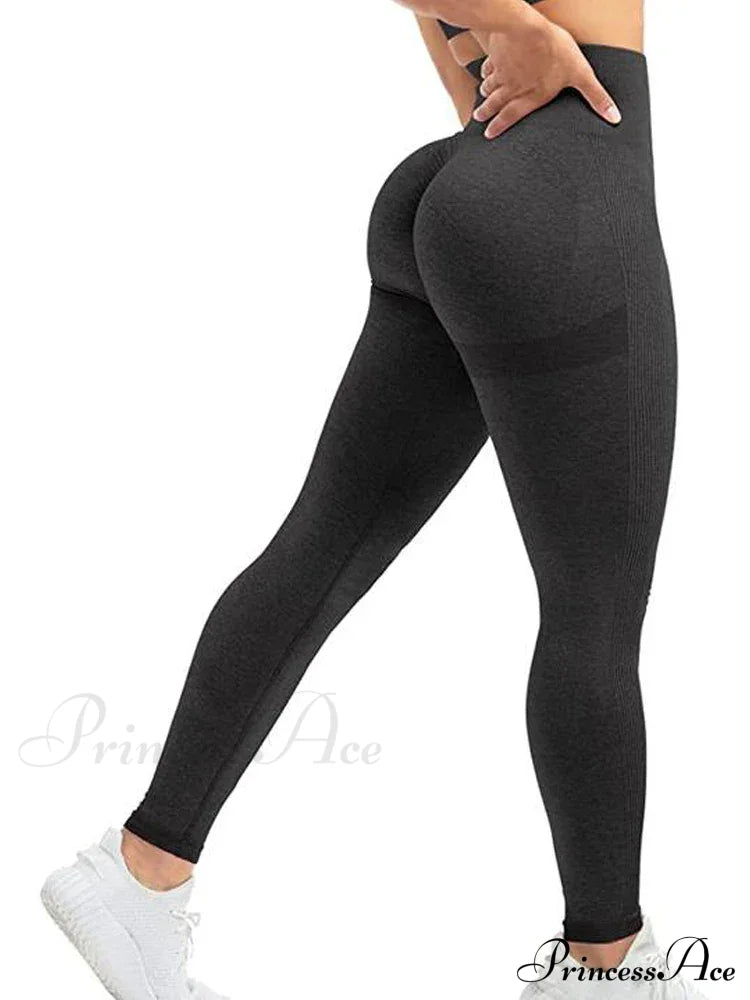 Seamless High Waist Push Up Sexy Gym Black Sports Leggings / S
