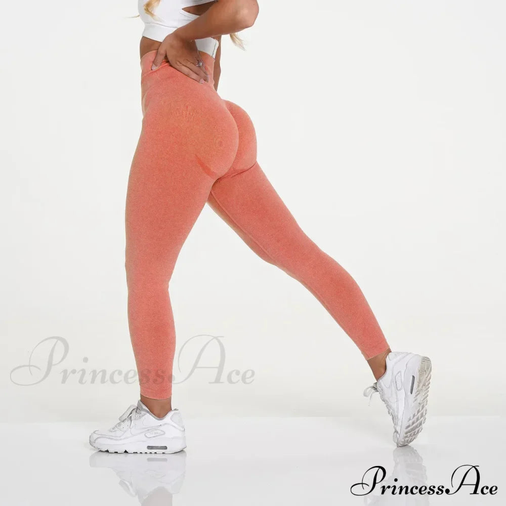 Seamless Knit Fitness High Waist Gym Training Legging Orange / S
