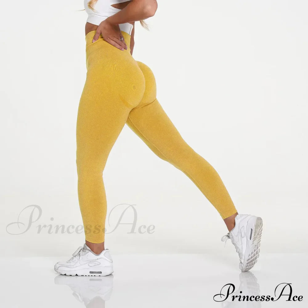 Seamless Knit Fitness High Waist Gym Training Legging Yellow / S