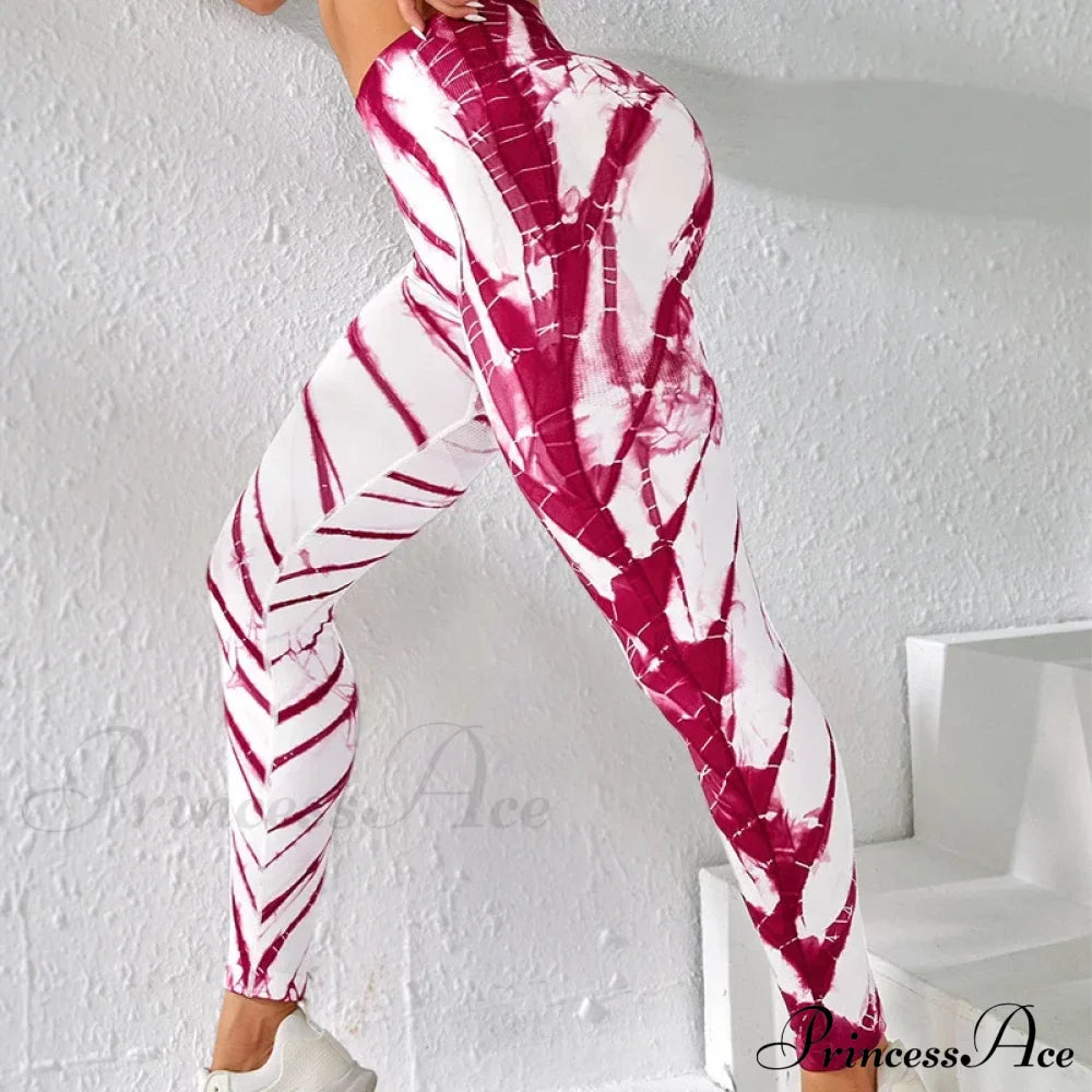 Seamless Tie-Dye High-Waist Workout Fashion Legging Red / S