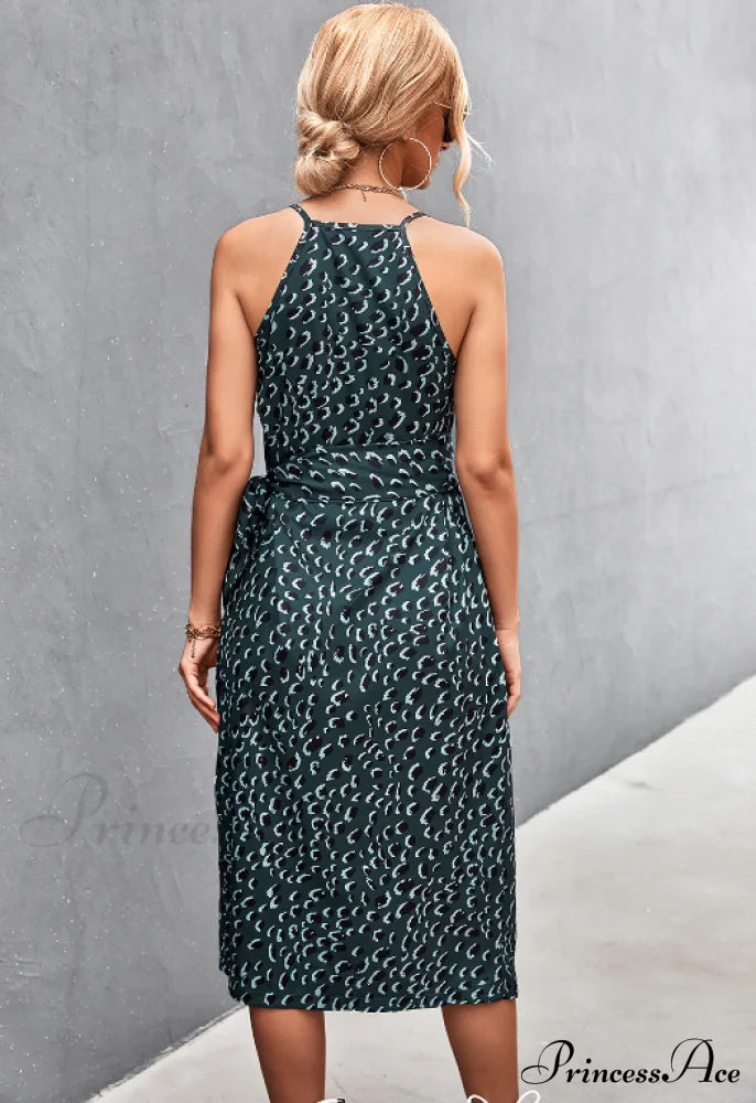 Seductive Suspender V-Neck Dress With Strap Slit