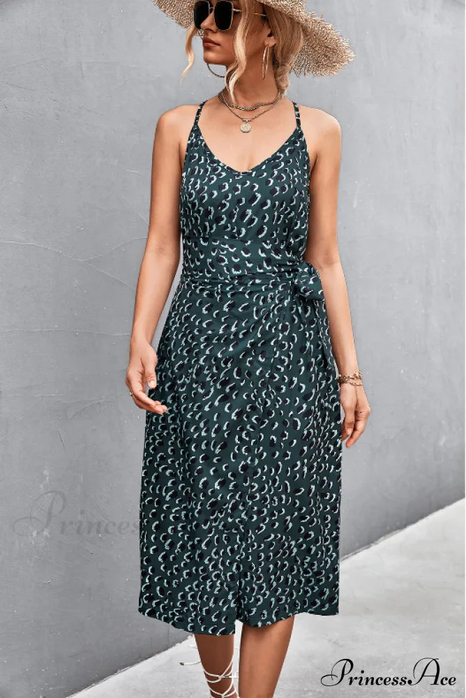 Seductive Suspender V-Neck Dress With Strap Slit