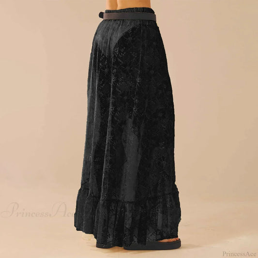See Through Elastic High Waist Ruffle Asymmetrical Lace Skirt skirt-250126