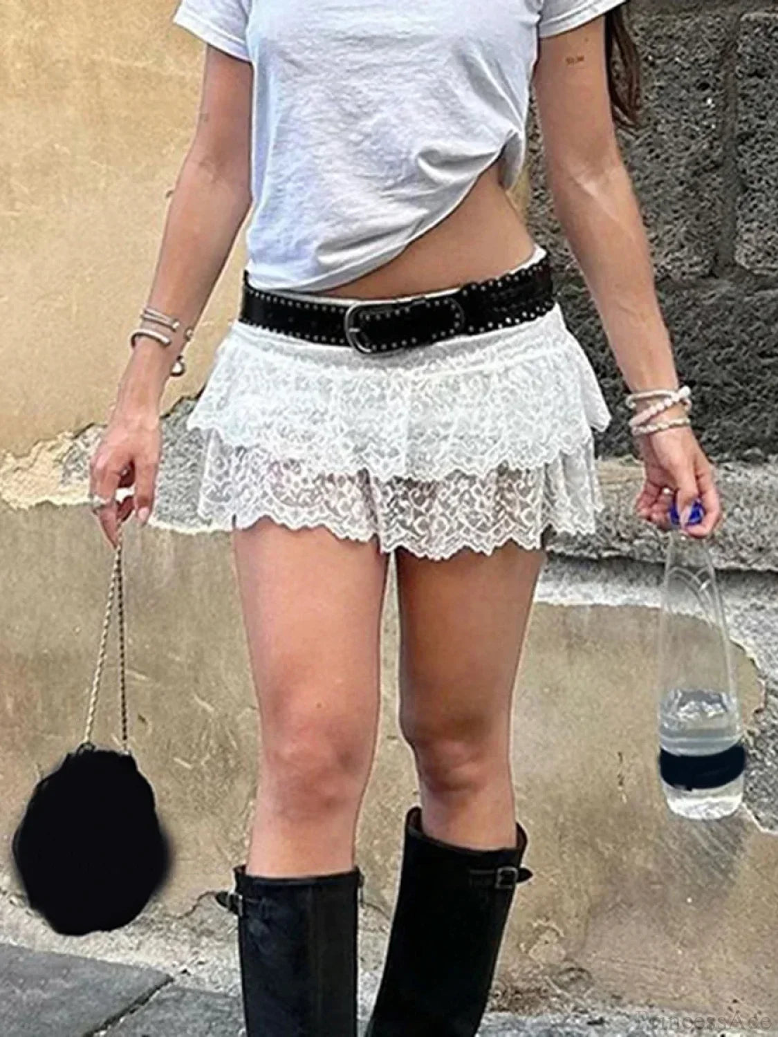 See-Through Floral Ruffle Skirt skirts-250223