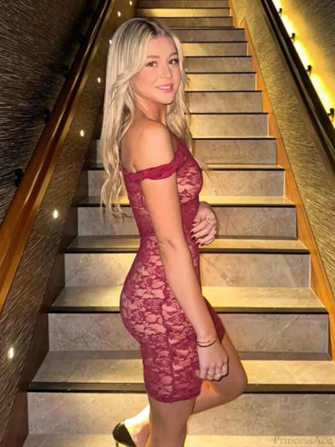 See-Through Lace Floral Off-Shoulder Bodycon Mini Floral Dress floraldress-250126