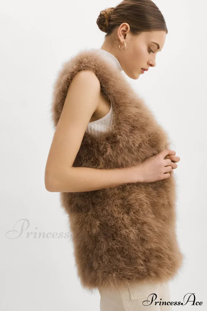Selma Black Stylish Feather Vest 16 Days / 4 S Brown
