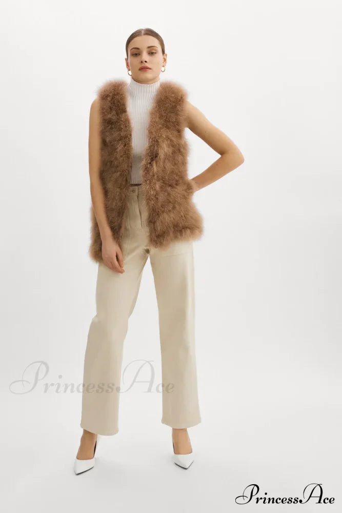 Selma Black Stylish Feather Vest 4 Days / S Brown