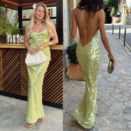 Sequin Backless Hip Package Party Dress Beige / S Partydress-241208