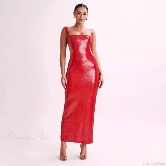 Sequin Backless Slim Fit Slit Prom Dress red / S promdress-250223