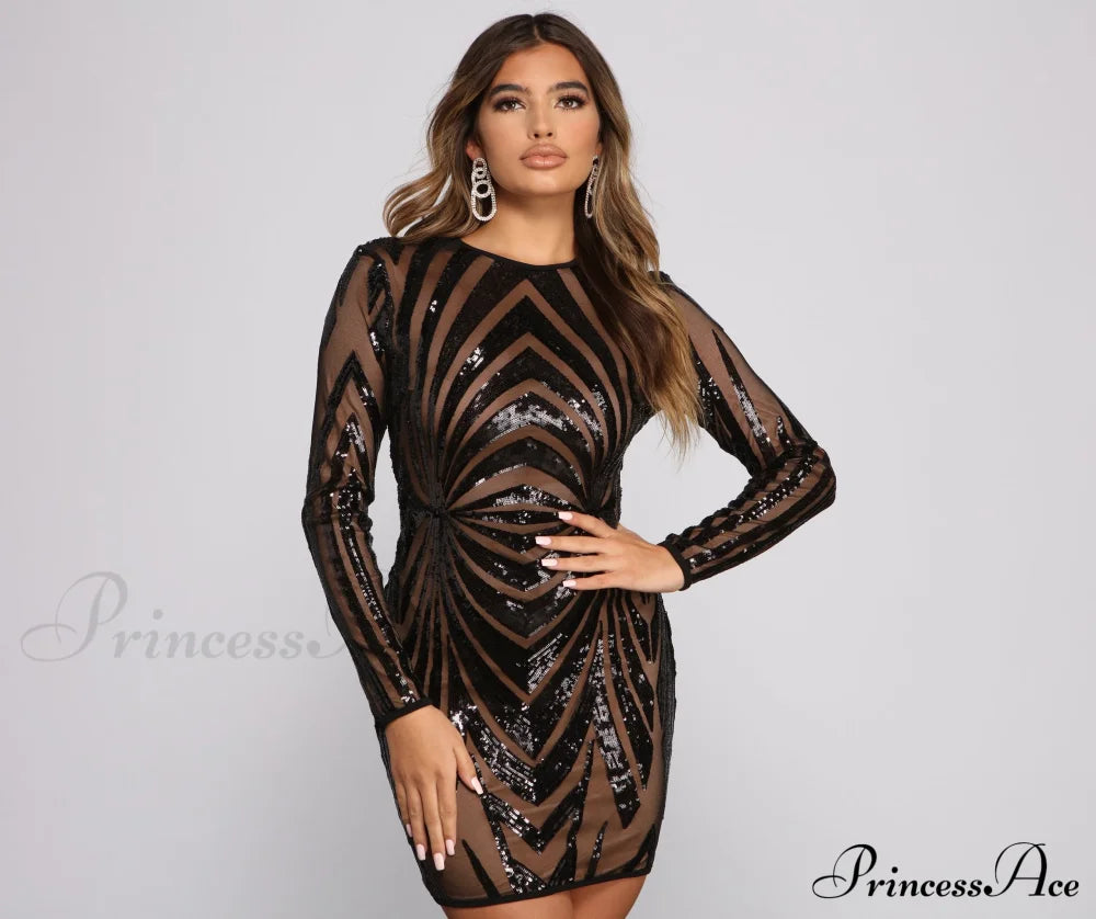 Sequin Beauty Long Sleeve Mini Dress - Lady Occasions