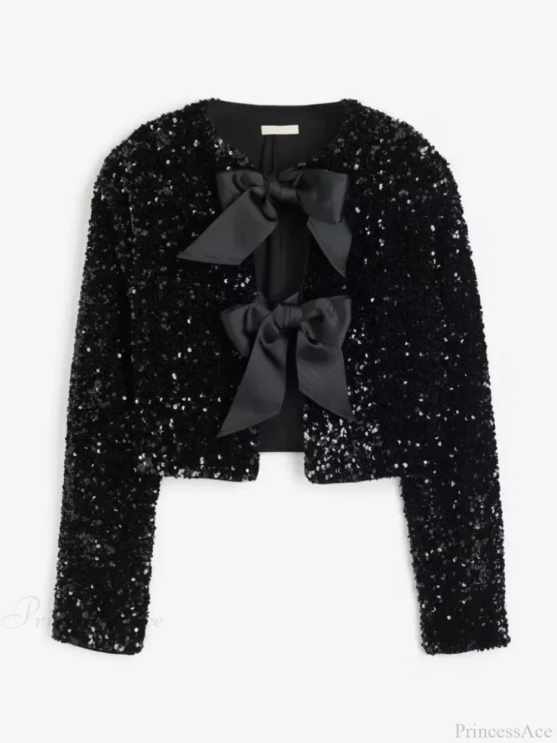 Sequin Bow Lace-Up Short Coat Black / Xs Coats-241208