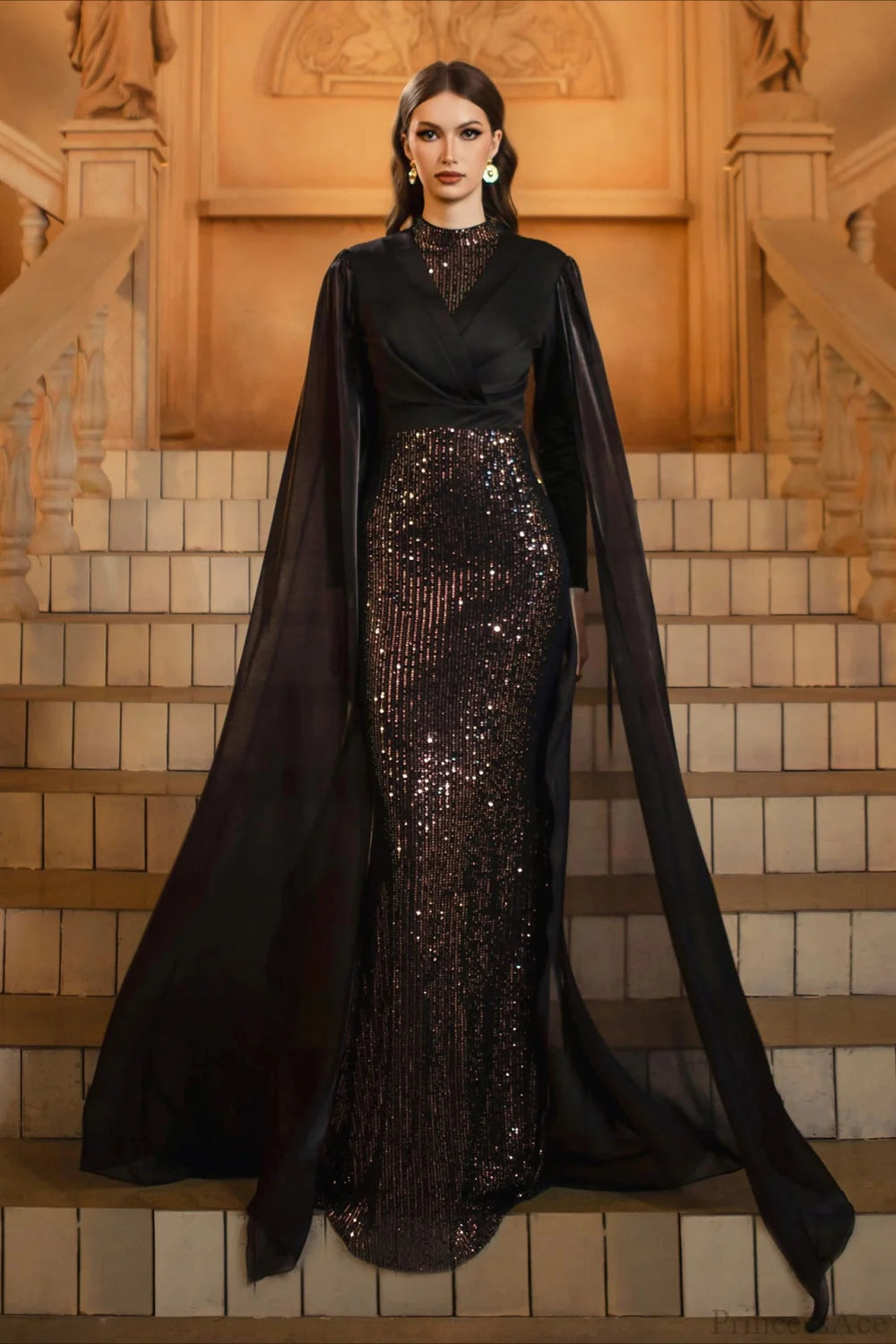 Sequin Crew Neck Long Sleeve Fitted Bodycon Wedding Dress