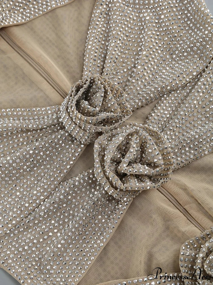 Sequin Flower Details Cut Graceful Out Bodycon Mini Dress