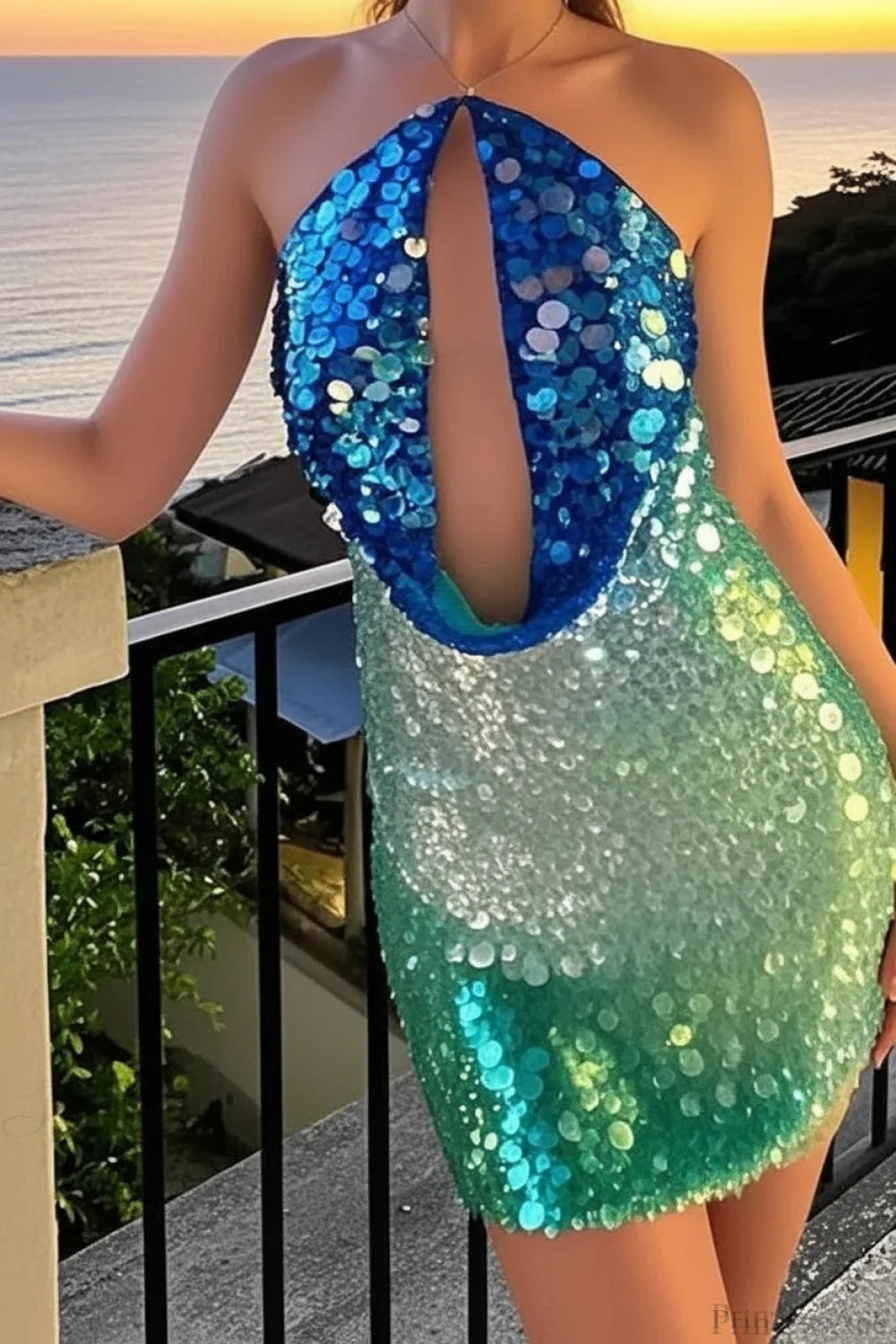 Sequin Halter Neck Backless Bodycon Mini Dress