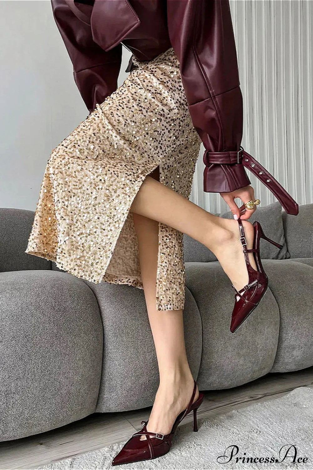 Sequin High Waist Midi Skirt