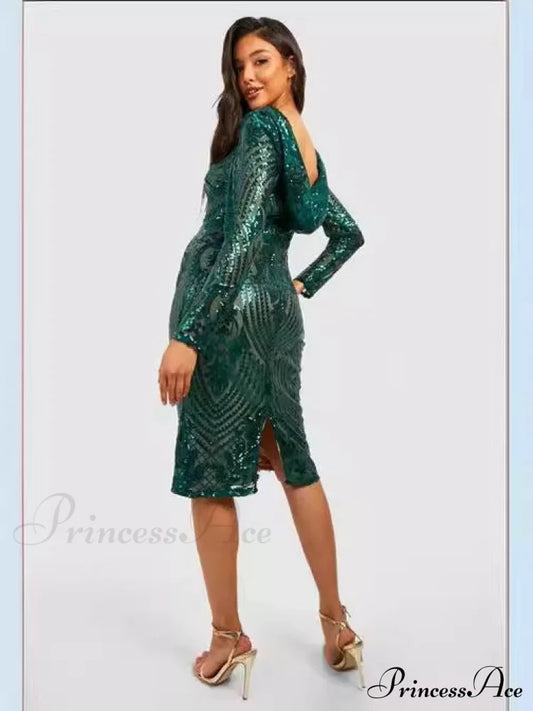 Sequin Hood Stylish Party Dress Green / Xs Dresses