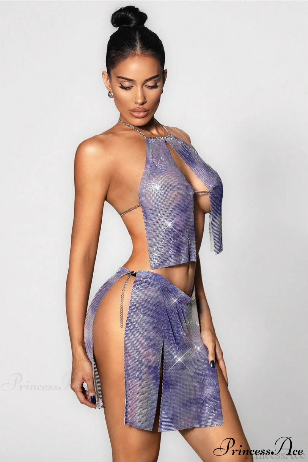 Sequin Metallic Print Backless Mini Party Dress