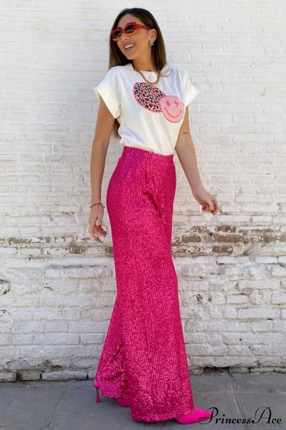 Sequin Slim-Fit Straight Casual Pants