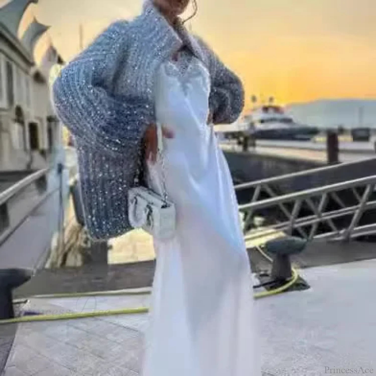 Sequin V-neck Sweater Cardigan Sky Blue / S