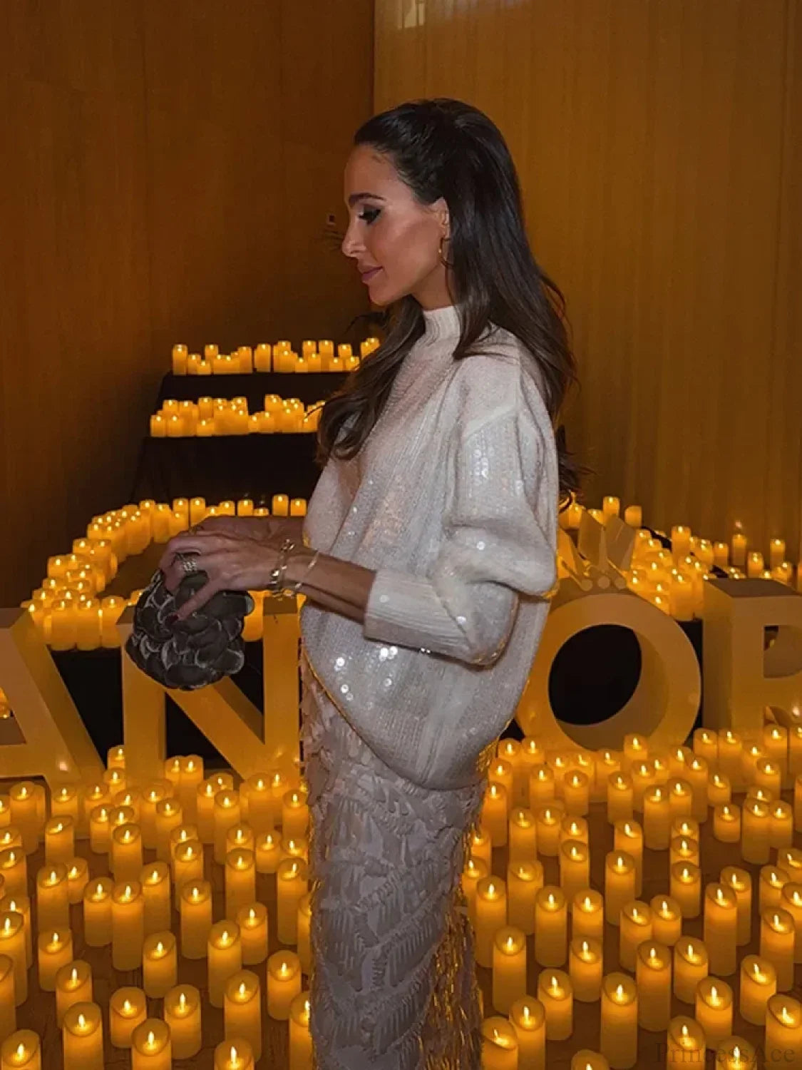 Sequined Round Neck Loose Pullover Sweater