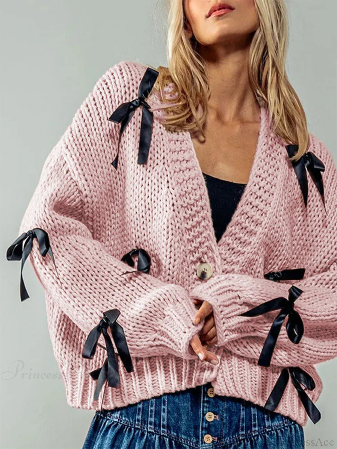 Sequined V-neck Knit Cardigan pink / S