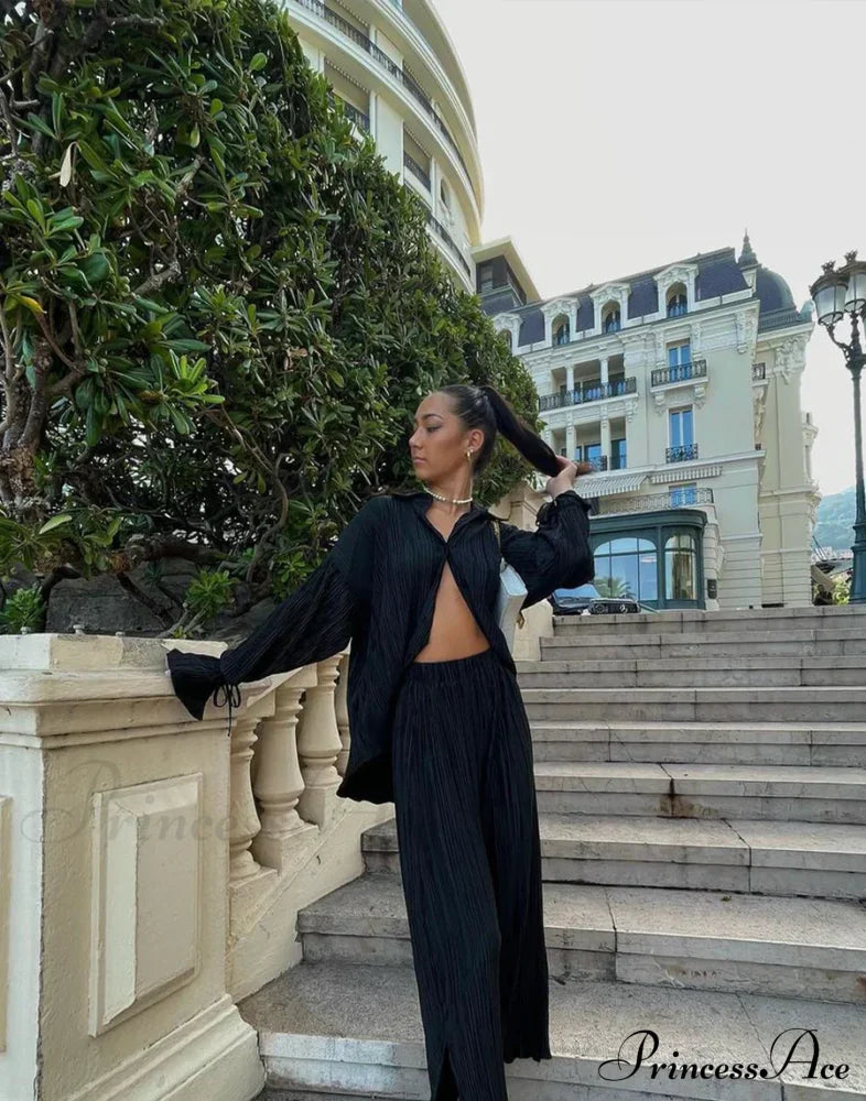 Serenity Pleated Shirt Charming + Pants Set Outfit Sets