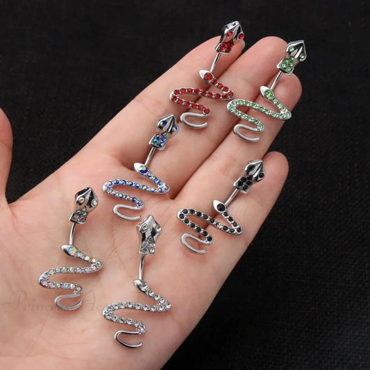 Serpent Crystal Bloom Dark Belly Ring sliver1