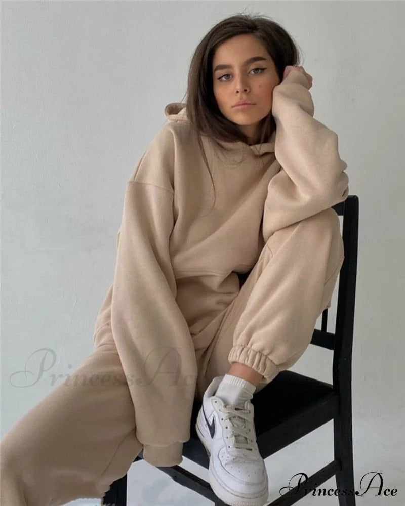 Set Autumn Tracksuit Spring Sweatshirt Wide Pants Top Women’s And Leg Hooded Casual Sportswear