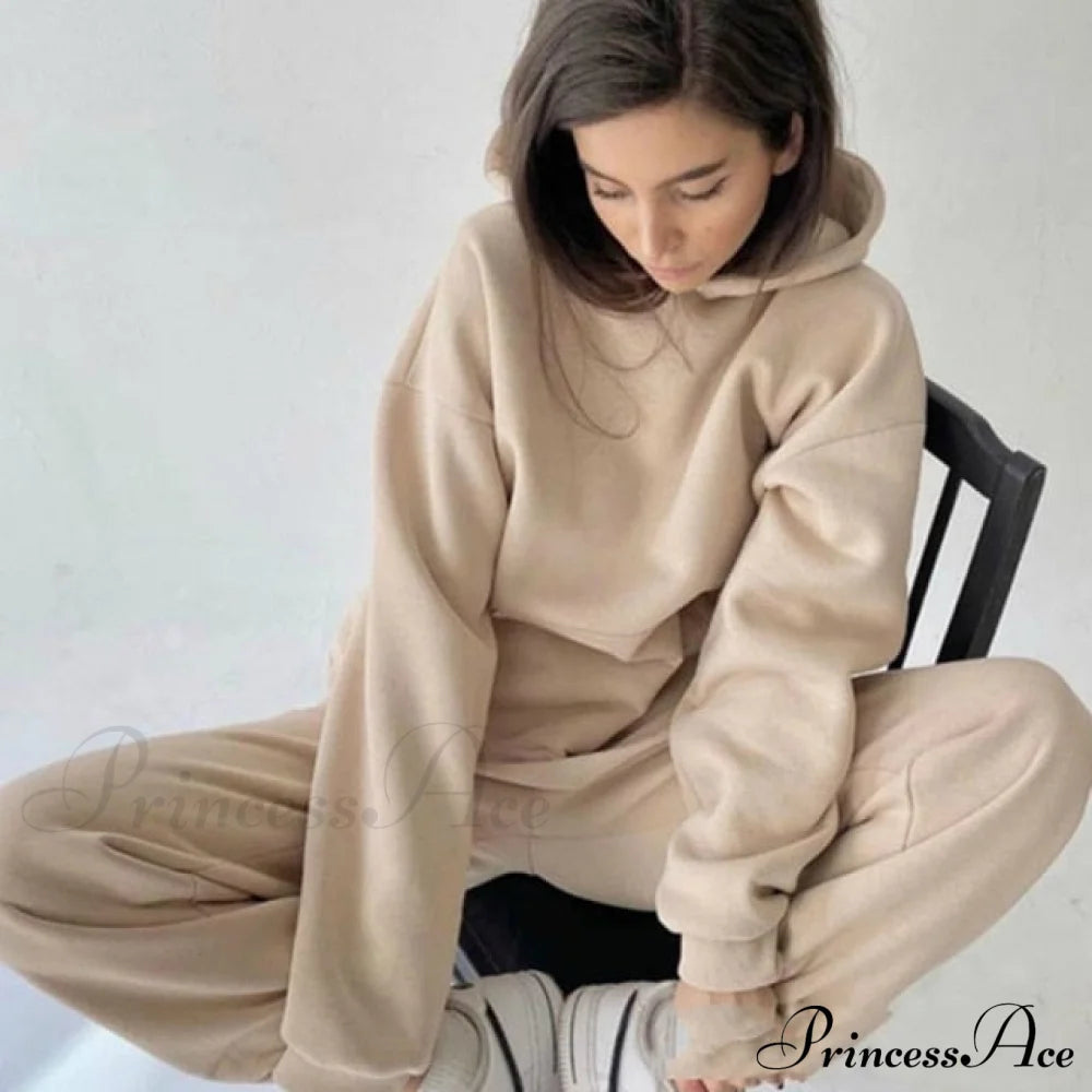 Set Autumn Tracksuit Spring Sweatshirt Wide Pants Top Women’s And Leg Hooded Casual Sportswear