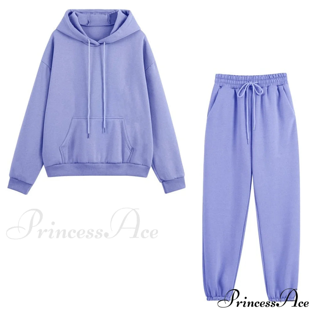 Set - Tracksuit Hooded Pants Fleece Women’s Color Solid Casual Sweatshirt Autumn/Winter And Outfit
