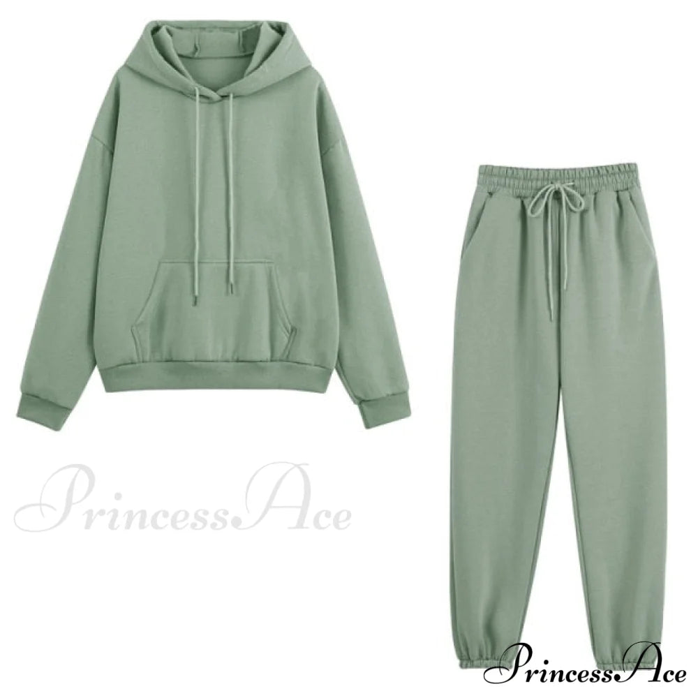 Set - Tracksuit Hooded Pants Fleece Women’s Color Solid Casual Sweatshirt Autumn/Winter And