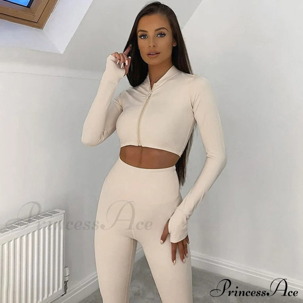 Set Tshirt Crop Women Two Leggings Sport Long Arm Bodycon Tops Piece Pants Winter Fitness Tracksuit