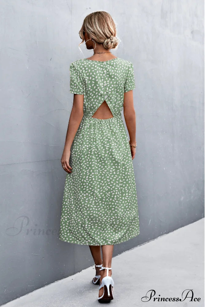 Sexy Backless Gravel Split Dress With Round Neck L / Black