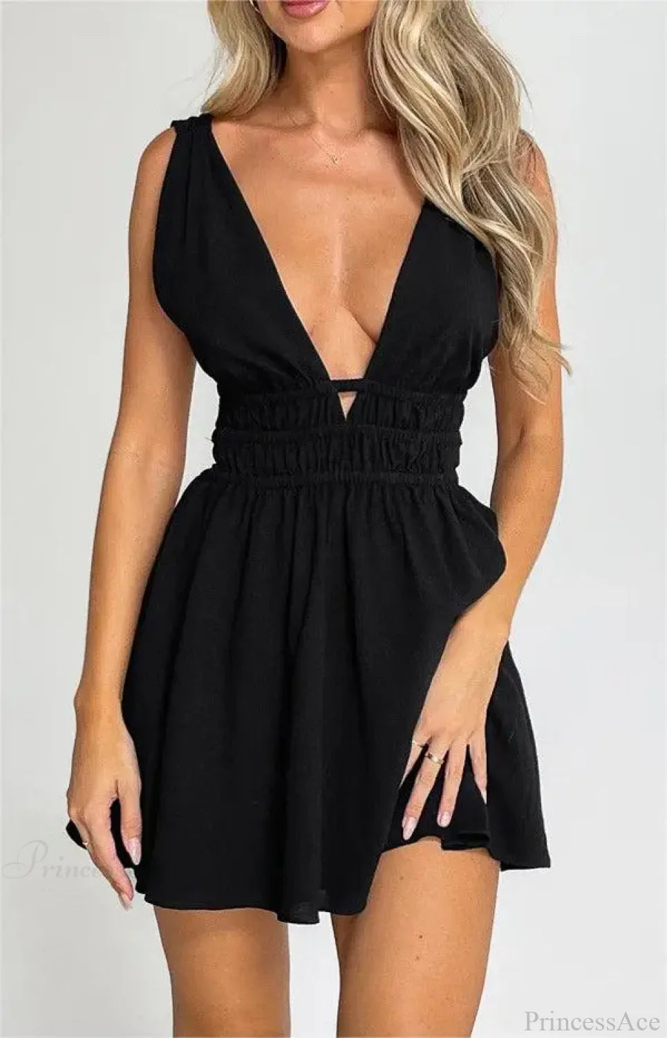 Sexy Backless V-neck Flower Print Mini Floral Dress BLACK / S floraldress-250126