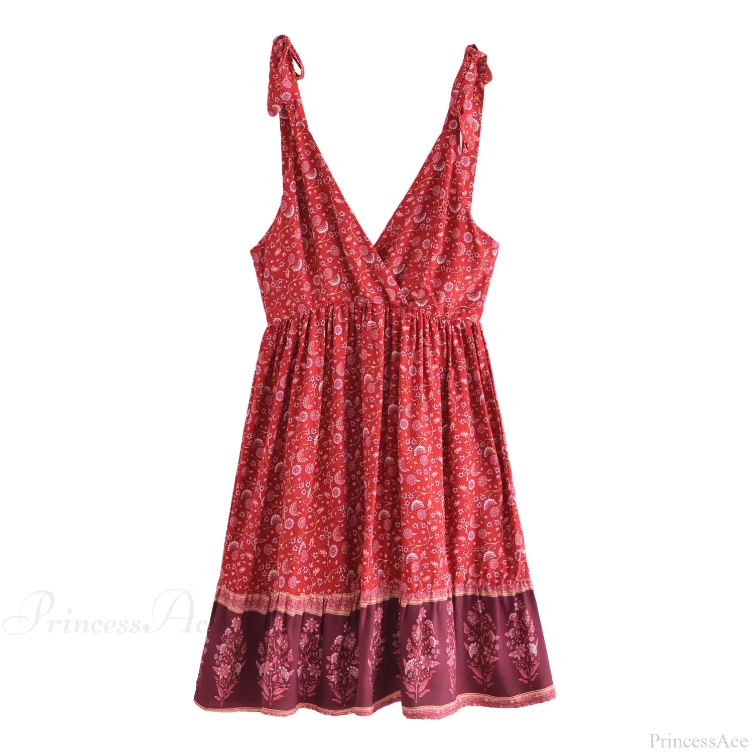 Sexy Deep V-neck Sleeveless Strapless Mini Boho Dress Red / S bohodress-250126