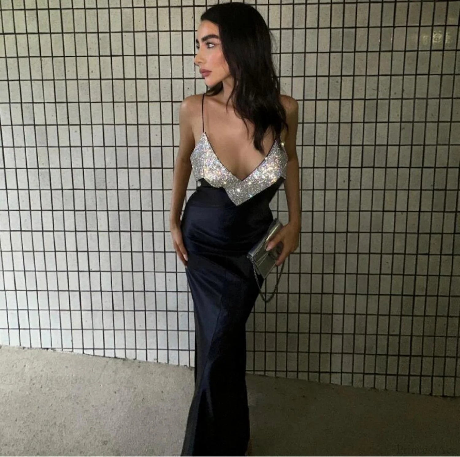 Sexy Deep-V Rhinestone Bandage Dress Prom Dress promdress-250223