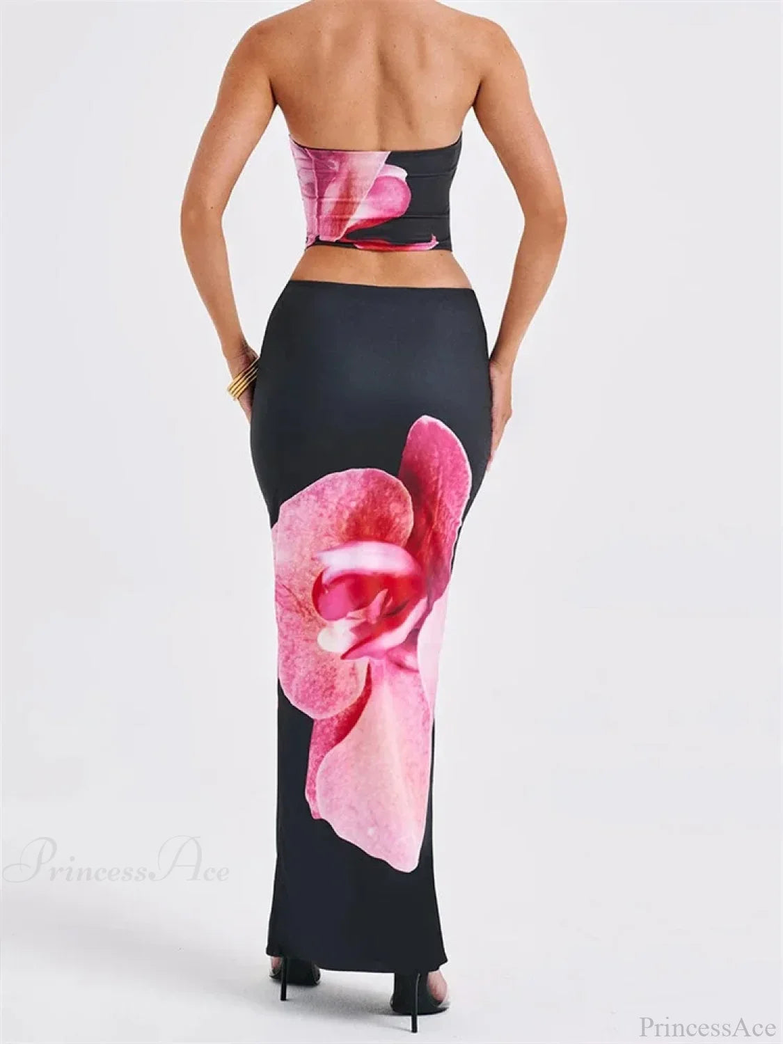 Sexy Floral Print Tube Top Elastic Waist Bodycon Skirt Set skirt-250126