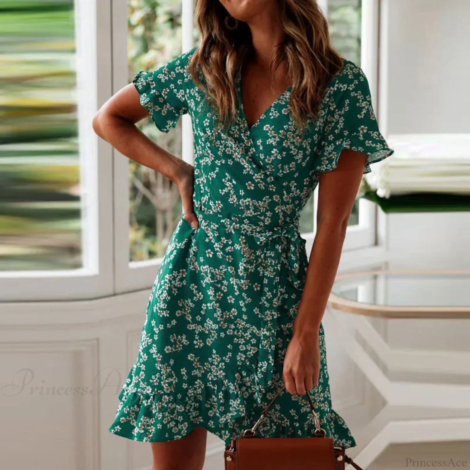 Sexy Floral Print V-neck Chiffon Mini Floral Dress floraldress-250126